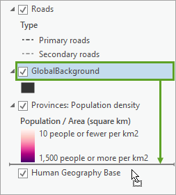 Arrastrar la capa GlobalBackground en el panel Contenido