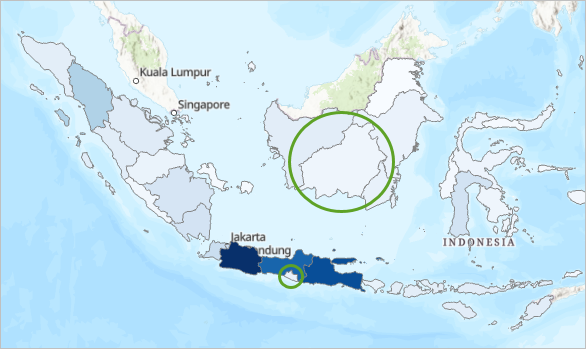 Mapa de Indonesia con el Borneo Central y Yogyakarta resaltados