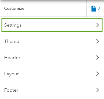 Opción Configuración en el panel Personalizar