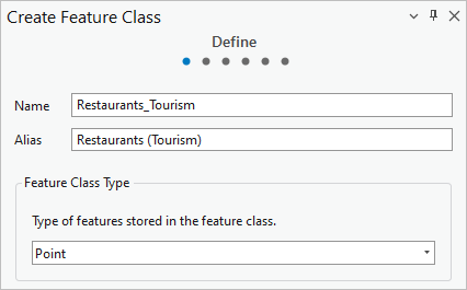 Parámetros de nombre, alias y tipo de clase de entidad