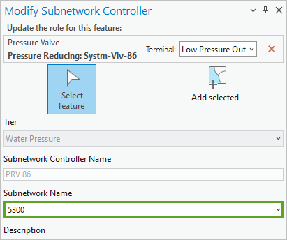 Nombre de subred establecido en 5300 en el panel Modificar controlador de subred