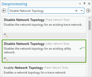 Herramienta Deshabilitar topología de red en el panel Geoprocesamiento