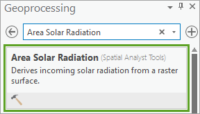 Busque la herramienta Radiación solar de áreas.