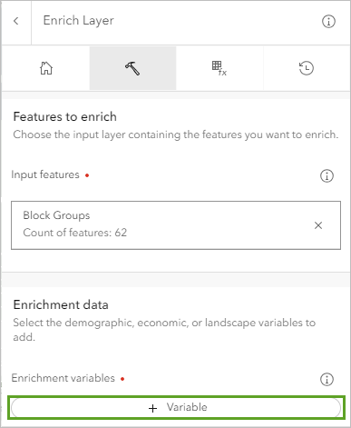 Botón Seleccionar variables del panel Enriquecer capa