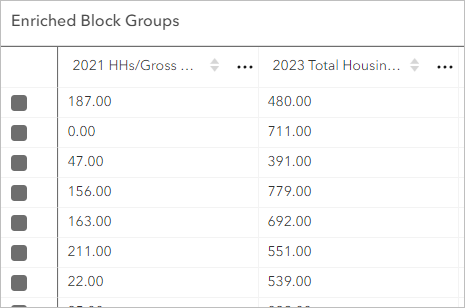 Tabla Enriched Block Groups con nuevos atributos