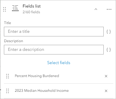 Campos con la propiedad de visualización activada en la ventana Configurar atributos