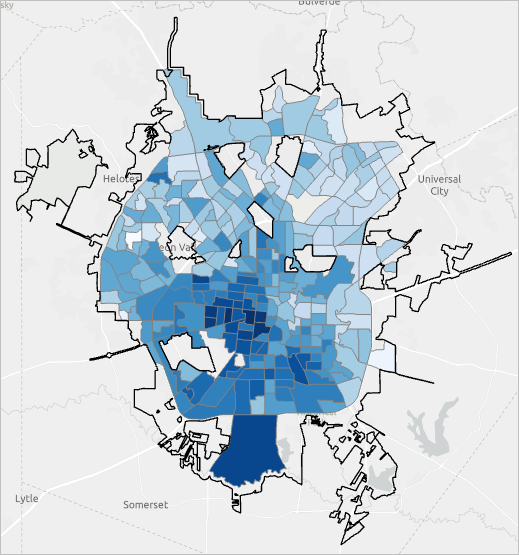 Mapa con el esquema de color azul