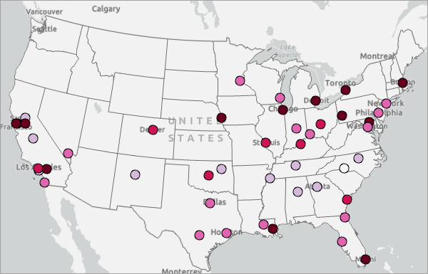 Mapa simbolizado por tasas de homicidios sin resolver para víctimas de raza negra