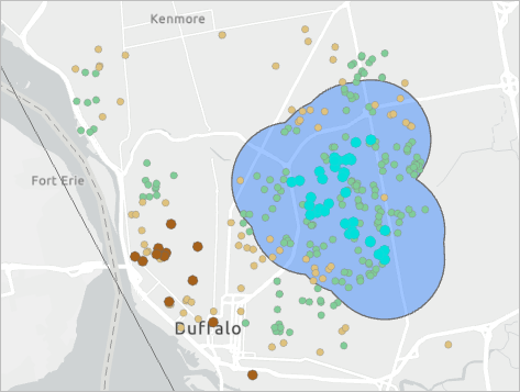 Mapa con zona de influencia agregada