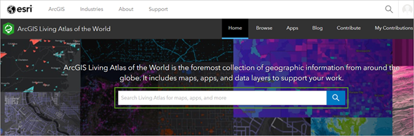 Barra de búsqueda de ArcGIS Living Atlas of the World