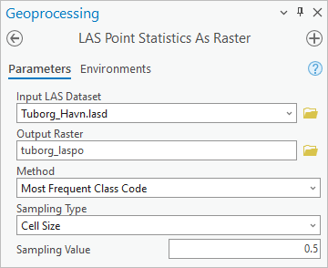 Parámetros de la herramienta Estadísticas de puntos LAS como ráster