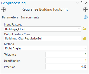 Parámetros de la herramienta Regularizar huella de edificio
