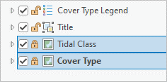 Marcos de mapa de Tidal Class y Cover Type seleccionados en el panel Contenido