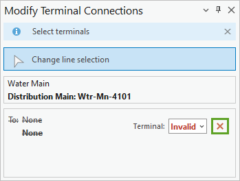 Botón Eliminar del panel Modificar conexiones de terminal