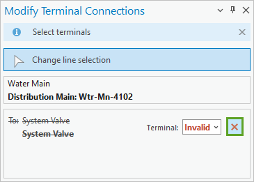 Botón Eliminar del panel Modificar conexiones de terminal