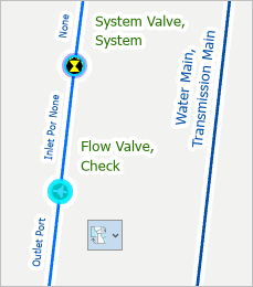 Válvula de verificación de flujo seleccionada en el mapa