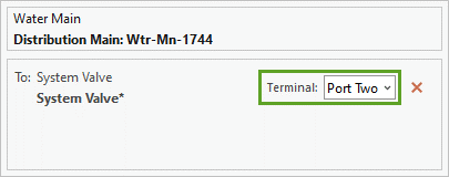 Hasta terminal establecido en Puerto dos en el panel Modificar conexiones de terminal