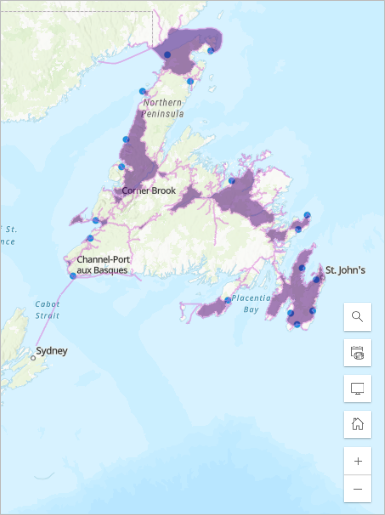 Mapa final que muestra las áreas de viaje