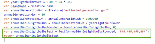 Crear la variable annualGenInLightbulbsText.