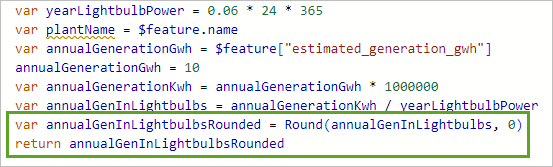 Crear la variable annualGenInLightbulbsRounded.