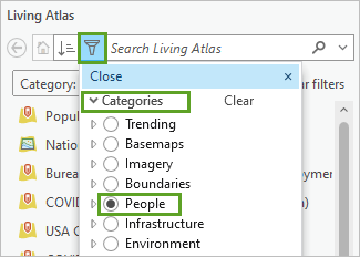 Categoría Personas en los filtros de Living Atlas