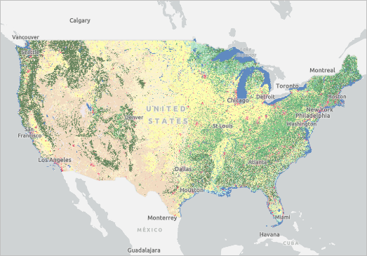 Extensión de mapa que muestra la región continental de Estados Unidos