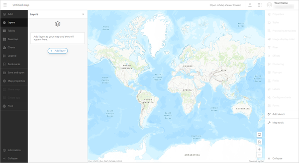 El mapa en blanco aparece en Map Viewer