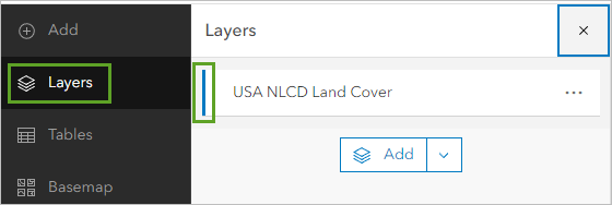 Capa USA NLCD Land Cover seleccionada en el panel Capas