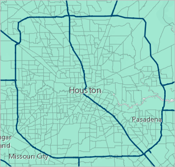 Mapa con las rutas de evacuación por encima de los distritos censales