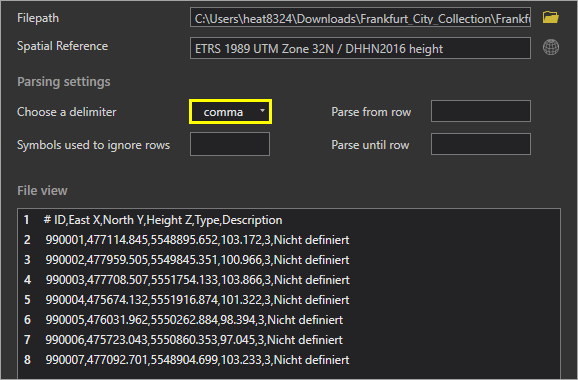 Delimitador de coma seleccionado