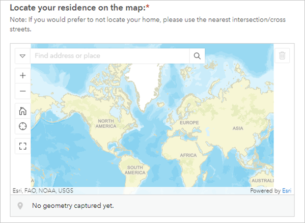 La pregunta de Mapa en la vista previa de la encuesta