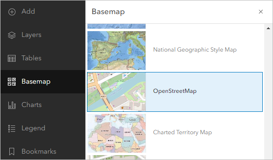 Opciones de mapa base