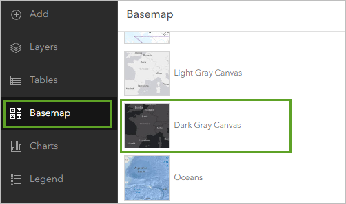 Cambie el mapa base a Lona gris oscuro.