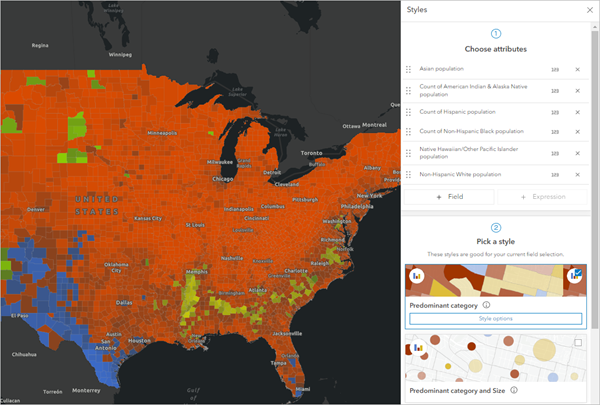 Mapa que muestra la variable predominante de cada condado