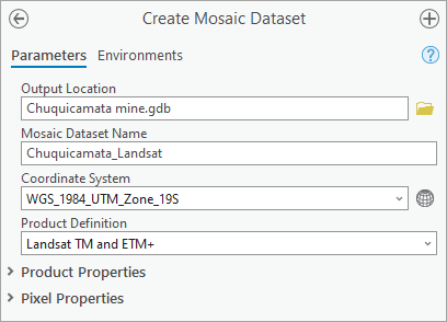 Parámetros de la herramienta Crear dataset de mosaico