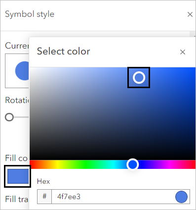 Color azul seleccionado en la paleta de colores