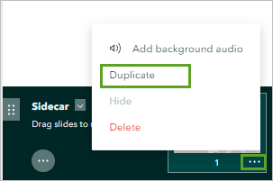 Duplicar en el menú de opciones de la primera diapositiva del sidecar