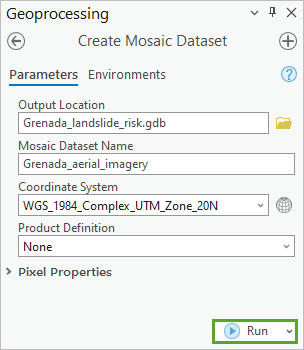 Botón Ejecutar de la herramienta Crear dataset de mosaico