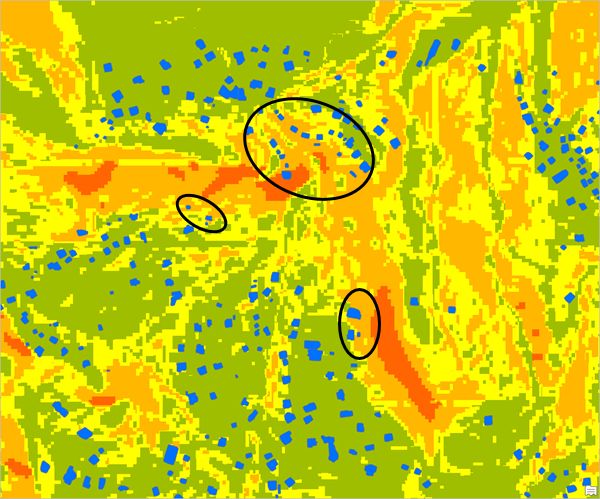 Algunos edificios en áreas de alto riesgo