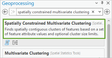 Resultados de la búsqueda de la herramienta Clustering multivariante restringido espacialmente.