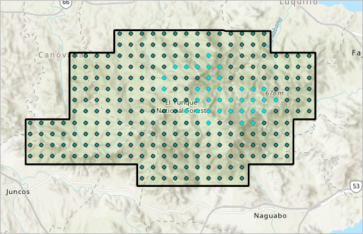 Puntos seleccionados resaltados en el mapa