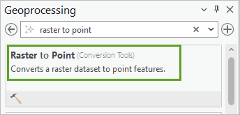 Resultados de la búsqueda que muestran la herramienta De ráster a punto