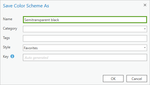 Nombre establecido en Negro semitransparente en la ventana Guardar esquema de color como