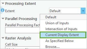 Opción de menú Extensión de visualización actual