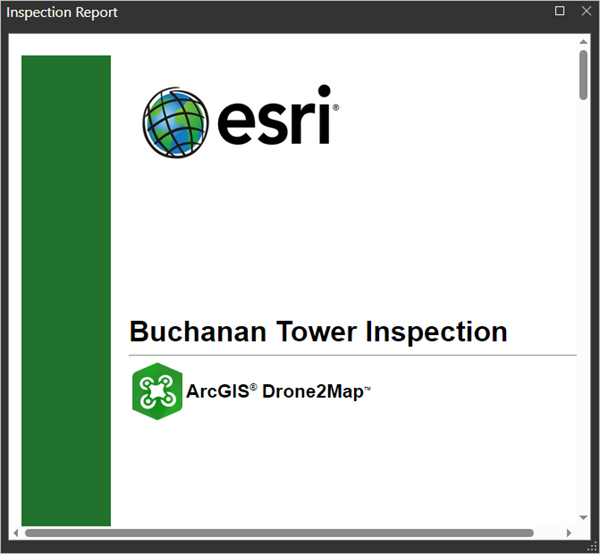 Ventana Informe de inspección con el informe