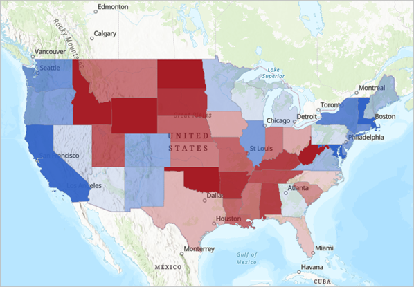 Mapa de los resultados de las elecciones presidenciales de 2020 por predominio