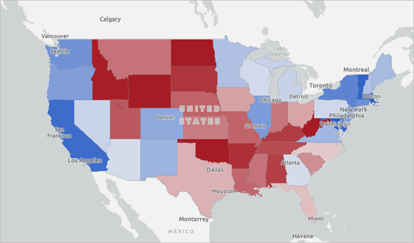 Mapa que muestra los resultados de las elecciones presidenciales de 2020 con el mapa base Lona gris claro