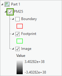 Panel Contenido con la capa de mosaico PM25 activada