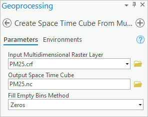 Parámetros Crear cubo de espacio-tiempo a partir de capa ráster multidimensional