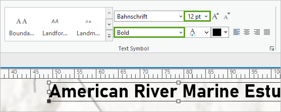 Símbolo de texto establecido en Negrita y 12 pt en la cinta